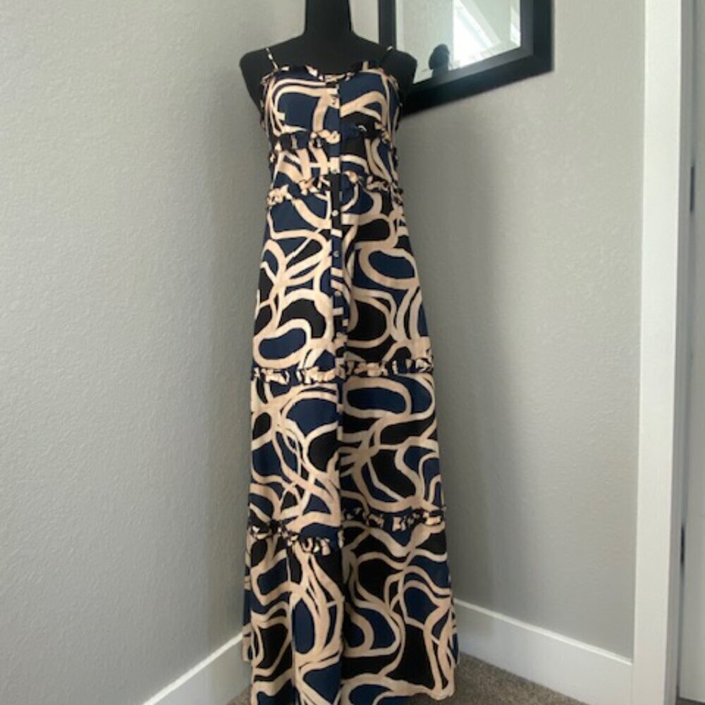 Bird And Knoll Connie Button Front Tiered Maxi Resort Sundress Xs View 4